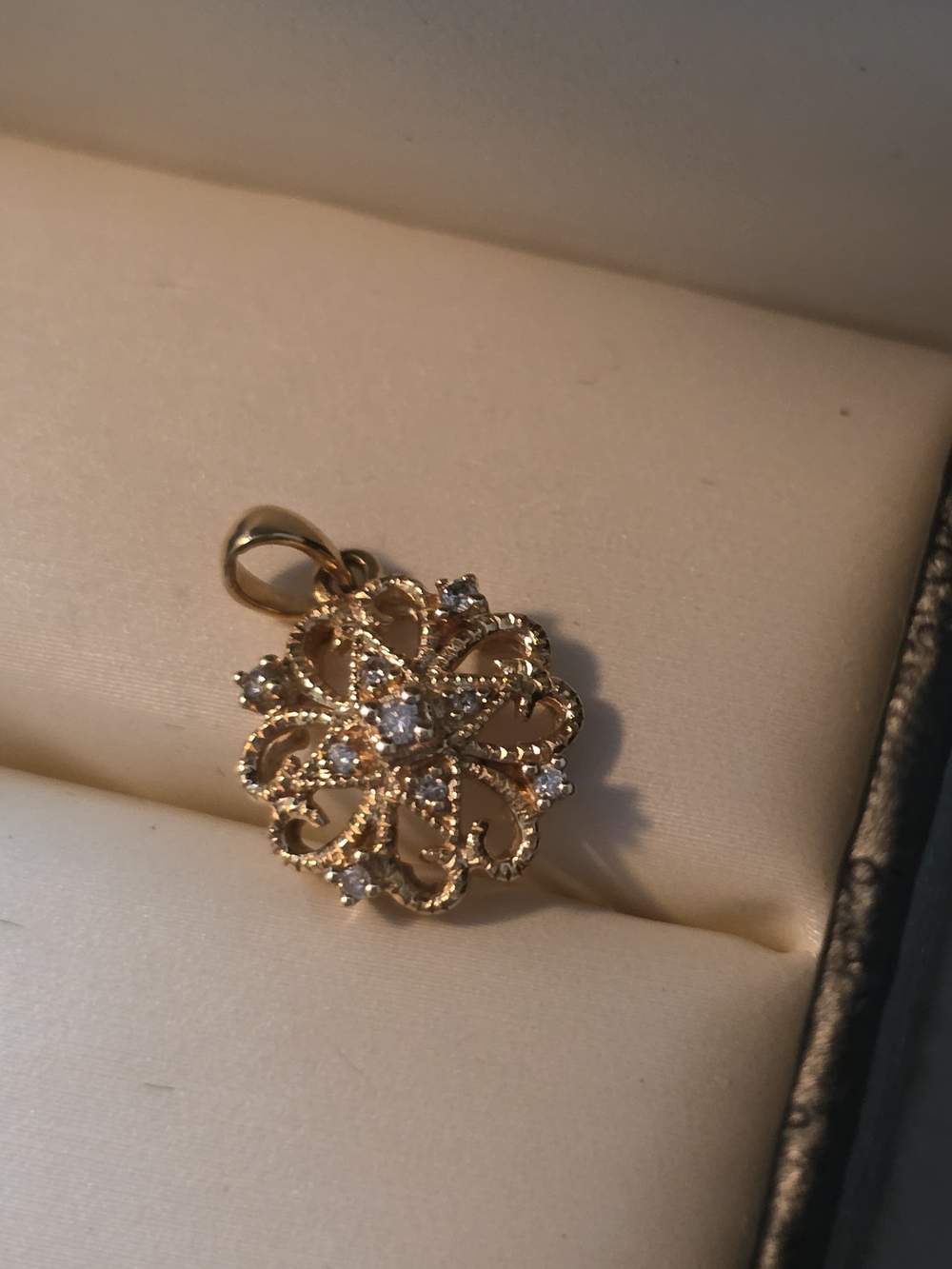 14kt Gold Filigree Flower Pendant with Blue Topaz Stones